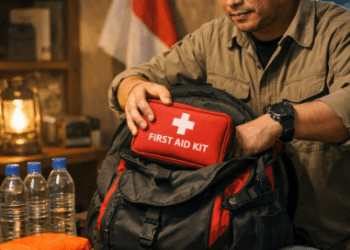 Infografis trik susun ransel darurat bumi yang menampilkan warga menerapkan jurus siapkan tas bencana alam.