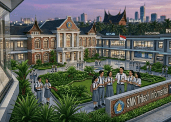 Siswa sedang mempraktikkan keahlian mereka di laboratorium komputer salah satu SMK terbaik di Medan.