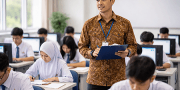 Penerapan SOP Pengawasan Ujian Sekolah oleh guru pengawas untuk memastikan suasana ujian yang kondusif.
