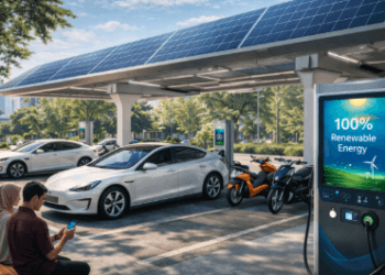 Fasilitas Stasiun Pengisian Surya Medan yang modern untuk melayani kebutuhan daya kendaraan listrik warga secara gratis.