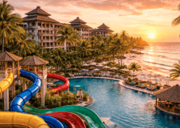 Keseruan wahana air dan penginapan mewah di Pantai Cermin Theme Park, destinasi pantai di Medan yang paling lengkap.