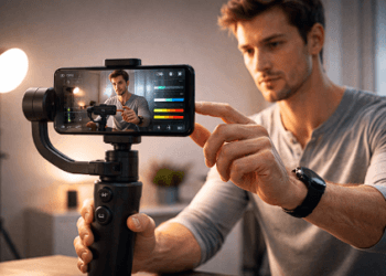 Seseorang menerapkan strategi dokumentasi kreatif 2026 untuk menghasilkan konten video berkualitas tinggi menggunakan smartphone.