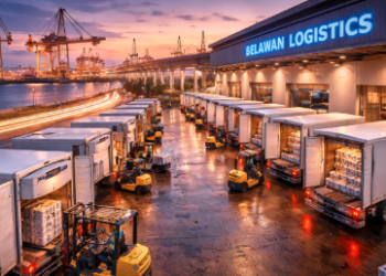 Aktivitas armada pengangkut dalam jaringan distribusi ikan Medan yang menghubungkan pelabuhan dengan pasar pusat.