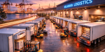 Aktivitas armada pengangkut dalam jaringan distribusi ikan Medan yang menghubungkan pelabuhan dengan pasar pusat.