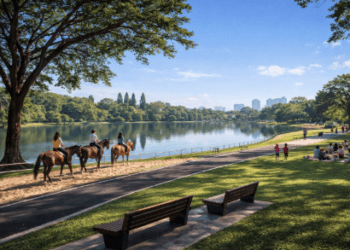 Aktivitas warga di Taman Kota Medan yang asri dan memiliki fasilitas olahraga lengkap.