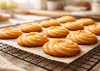 Penerapan teknik baking kue kering suhu rendah yang menghasilkan warna cokelat keemasan yang sempurna dan merata.