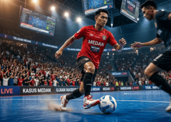 Pemain Timnas Futsal Indonesia saat berlaga di Kejuaraan ASEAN Futsal 2026 melawan Brunei Darussalam.