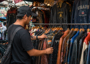 Kegiatan memilih pakaian impor berkualitas saat momen Belanja Monza di Pajak Sambu Medan.