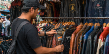 Kegiatan memilih pakaian impor berkualitas saat momen Belanja Monza di Pajak Sambu Medan.