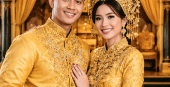 Pengalaman seru Wisata Istana Maimun saat pengunjung mencoba pakaian adat khas Kesultanan Deli.