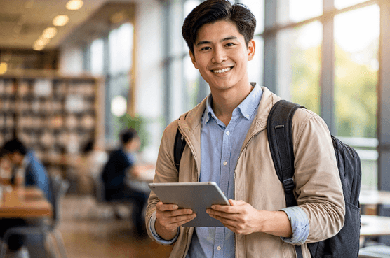 Mahasiswa berprestasi sedang mempersiapkan pendaftaran beasiswa dan karir impian tahun 2026 di perpustakaan.