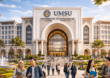 Foto gedung institusi pendidikan Kota Medan megah memancarkan aura sukses seleksi penuntut ilmu.