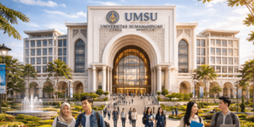 Foto gedung institusi pendidikan Kota Medan megah memancarkan aura sukses seleksi penuntut ilmu.