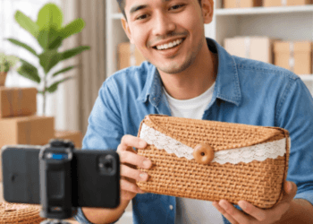 Aktivitas pelaku Digital Medan yang sedang memasarkan produk secara daring.