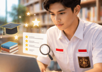 Infografis panduan sekolah tinggi bermutu yang menampilkan warga melacak urutan universitas unggul Kota Medan.