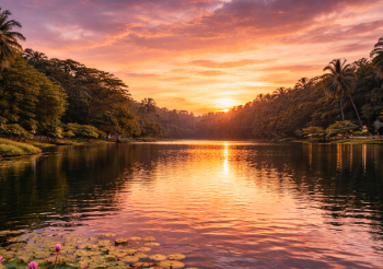 Pemandangan langit senja yang memukau saat Anda berkunjung ke Danau Martubung Medan.