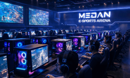 Suasana interior Warnet Gaming Medan yang kini tampil sangat mewah dengan perangkat komputer spesifikasi rata kanan untuk atlet e-sports profesional.