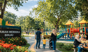 Keseruan anak-anak bermain di fasilitas luar ruangan Taman Balita Binjai yang bersih dan terawat.