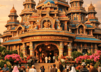 Arsitektur megah bergaya India di Wisata Religi Medan yang menjadi simbol toleransi beragama.