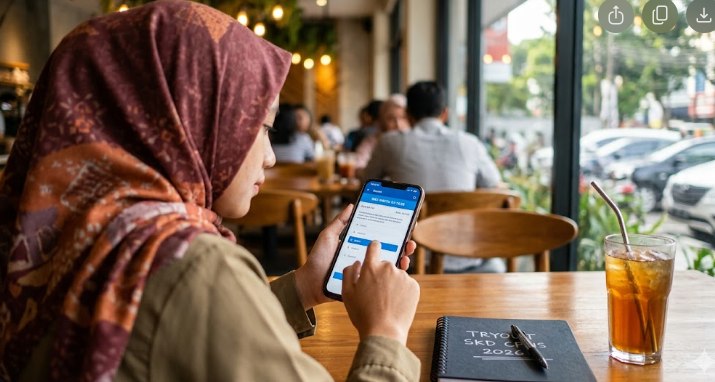 Ilustrasi seorang pelamar yang sedang berlatih soal Seleksi Kompetensi Dasar menggunakan akses aplikasi try out CPNS 2026 gratis langsung dari layar ponsel pintar.