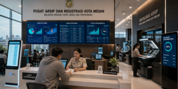 Dashboard interaktif Arsip Digital Medan yang menampilkan sistem pengelolaan dokumen real-time untuk mendukung efisiensi kearsipan warga kota Medan.