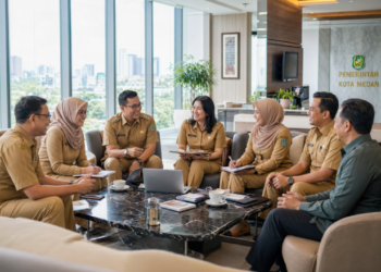Suasana kolaborasi positif antar pegawai sebagai wujud nyata penerapan Budaya Kerja Medan yang inklusif dan berorientasi pada pencapaian tujuan bersama.