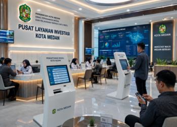 Dashboard interaktif Digitalisasi Investasi Medan yang menampilkan sistem pemantauan data modal real-time untuk mendukung efisiensi investasi kota Medan.