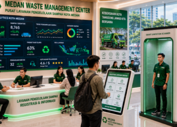 Dashboard interaktif Digitalisasi Kelola Sampah Medan yang menampilkan sistem pemantauan data sanitasi real-time untuk mendukung efisiensi lingkungan kota Medan.