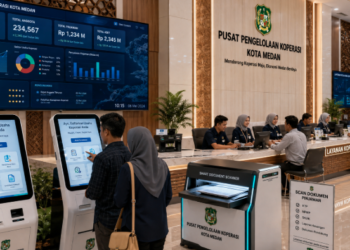 Dashboard interaktif Digitalisasi Koperasi UMKM Medan yang menampilkan sistem pemantauan data ekonomi real-time untuk mendukung efisiensi koperasi kota Medan.