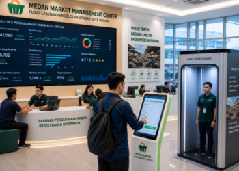 Dashboard interaktif Digitalisasi Pasar Tradisional Medan yang menampilkan sistem pemantauan data niaga real-time untuk mendukung efisiensi perdagangan kota Medan.