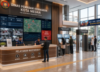 Dashboard interaktif Digitalisasi Pemadam Kebakaran Medan yang menampilkan sistem pemantauan data darurat real-time untuk mendukung efisiensi keamanan kota Medan.
