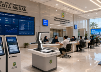 Dashboard interaktif Digitalisasi Perizinan Usaha Medan yang menampilkan sistem pemantauan data perizinan real-time untuk mendukung efisiensi birokrasi kota Medan.