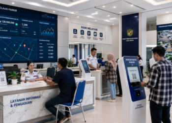 Dashboard interaktif Digitalisasi Perparkiran Umum Medan yang menampilkan sistem pemantauan data parkir real-time untuk mendukung efisiensi lahan kota Medan.