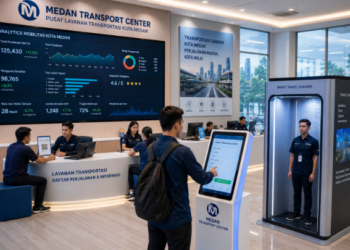 Dashboard interaktif Digitalisasi Transportasi Online Medan yang menampilkan sistem pemantauan data armada real-time untuk mendukung efisiensi mobilitas kota Medan.