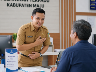 Penerapan Etika Kerja Medan dalam pelayanan publik harian yang mengutamakan kesantunan, profesionalisme, dan integritas.