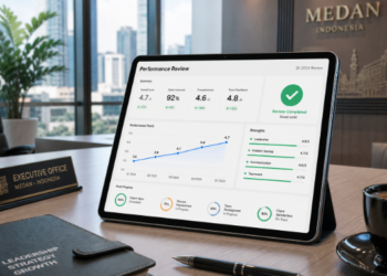 Dasbor digital aplikasi e-Kinerja yang digunakan dalam proses Evaluasi Kinerja Medan untuk memantau capaian target harian dan bulanan setiap pegawai.