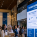 Foto sekelompok pemuda lulusan sekolah menengah yang antusias menatap layar digital berisi lowongan pekerjaan aparatur pemerintah di dalam aula modern,