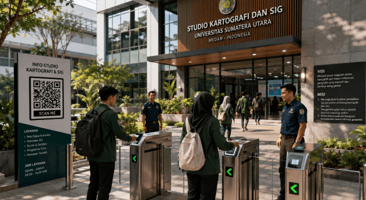 Optimalisasi fungsi Gedung Studio Kartografi Medan melalui penyediaan sistem pembayaran pendaftaran e-registrasi maba elektronik guna meningkatkan efisiensi tata kelola penyediaan sarana unit layanan geodesi kampus mahasiswa di kawasan lingkungan perguruan tinggi pimpinan.