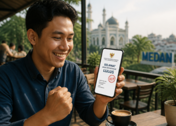 Ekspresi kebahagiaan peserta setelah melihat pengumuman Hasil CPNS Medan yang menyatakan kelulusan pada tahap seleksi akhir pimpinan.