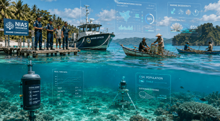 Optimalisasi fungsi Informasi Kelautan Nias melalui penyediaan sistem pengawasan ekosistem pesisir digital guna meningkatkan produksi perikanan di lingkungan pemerintah wilayah pimpinan.