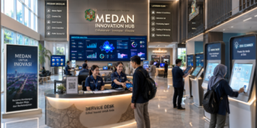 Dashboard interaktif Inovasi Layanan Medan yang menampilkan sistem pengembangan ide real-time untuk mendukung percepatan kreativitas warga kota Medan.