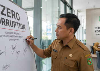 Internalisasi nilai Integritas ASN Medan melalui penandatanganan pakta kejujuran guna menciptakan lingkungan birokrasi yang bersih dan dipercaya publik pimpinan.