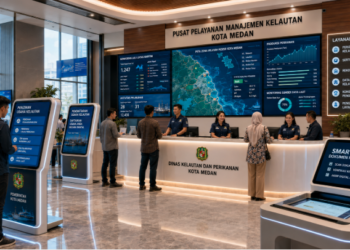 Dashboard interaktif Izin Kelautan Medan yang menampilkan sistem pemantauan data perairan real-time untuk mendukung efisiensi kelautan kota Medan