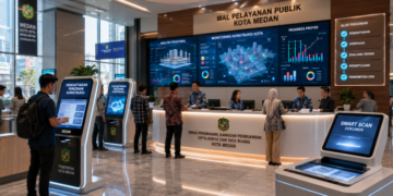 Dashboard interaktif Izin Konstruksi Medan yang menampilkan sistem pemantauan data bangunan real-time untuk mendukung efisiensi infrastruktur kota Medan