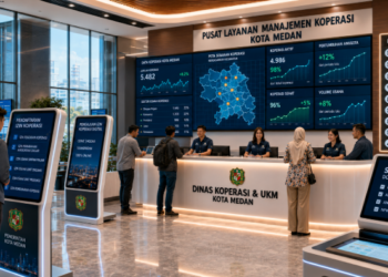 Dashboard interaktif Izin Koperasi Medan yang menampilkan sistem pemantauan data organisasi real-time untuk mendukung efisiensi badan usaha kota Medan