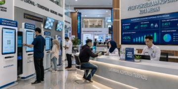 Dashboard interaktif Izin Koperasi Medan yang menampilkan sistem pemantauan data ekonomi real-time untuk mendukung efisiensi kelembagaan kota Medan