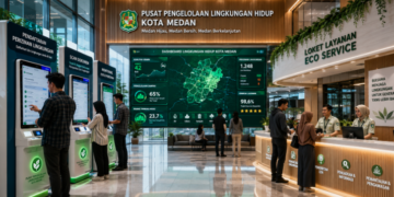 Dashboard interaktif Izin Lingkungan Hidup Medan yang menampilkan sistem pemantauan data ekosistem real-time untuk mendukung efisiensi kelestarian kota Medan