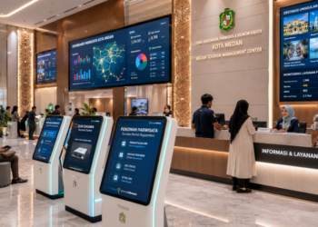 Dashboard interaktif Izin Pariwisata Medan yang menampilkan sistem pemantauan data destinasi real-time untuk mendukung efisiensi wisata kota Medan.