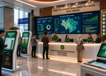 Dashboard interaktif Izin Pertanian Medan yang menampilkan sistem pemantauan data lahan real-time untuk mendukung efisiensi produktivitas kota Medan