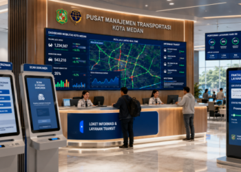 Dashboard interaktif Izin Transportasi Medan yang menampilkan sistem pemantauan data mobilitas real-time untuk mendukung efisiensi perhubungan kota Medan